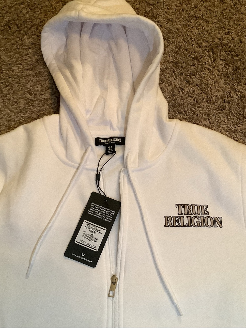 True Religion - Horseshoe Filled Allover Print Zip Hoodie, color white, size: M - Picture 2 of 9
